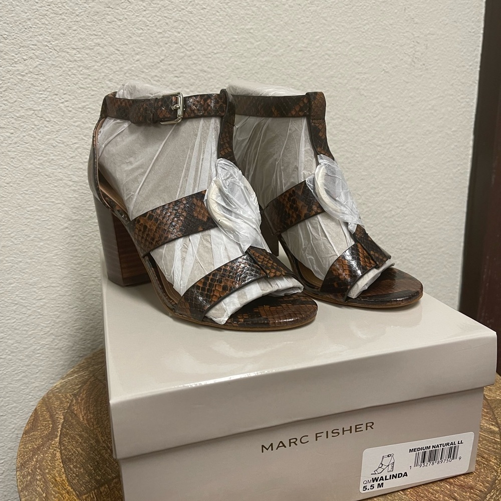 Marc Fisher Snake Print Heeled Sandals - Walinda